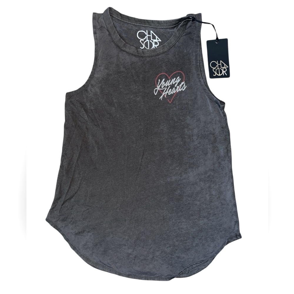 Chaser Recycled Vintage Jersey Basic Young Hearts Muscle Tank In Union Black
